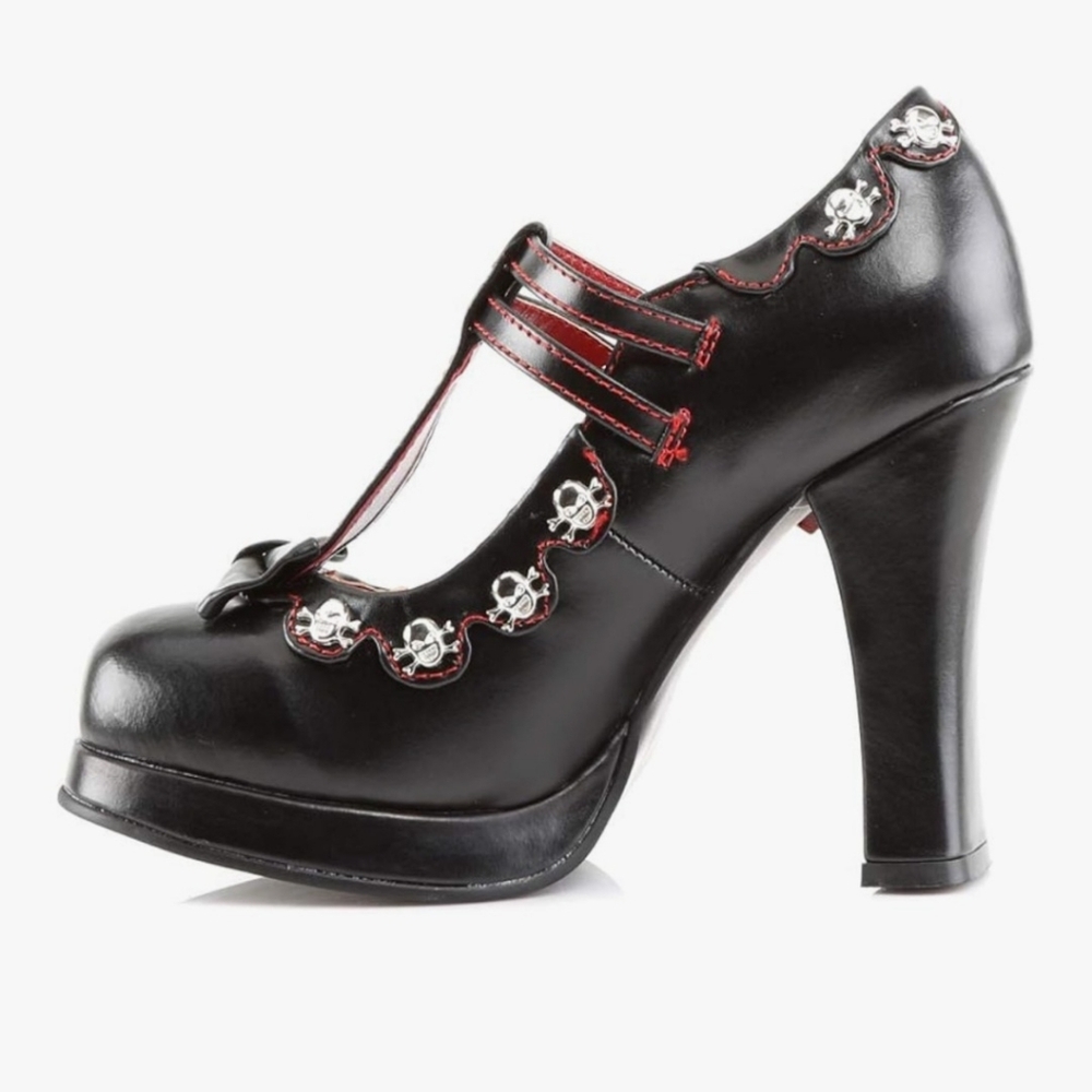 Pleaser Demonia Crypto-06 Black/Red Platform Heels - Picture 2 of 8